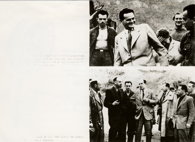  Predseda vlády A.Zápotocký a podpr. vlády V.Široký na Trati mládeže, 30.8.1949, autor Rákayová, dve fotky, 96 x 63 a 96 x 67, repro z knihy: Patschová 