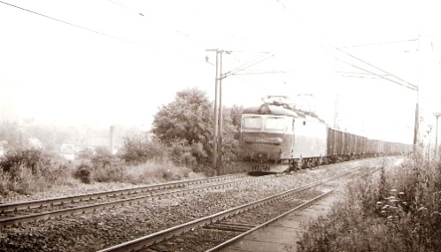  Svrčinovec - trať pri zast. (za Čadcou). E 669.3022 s nákladným vlakom idúci od Čadce. Foto: Z. Piešová, leto 1985. 130 x 90 