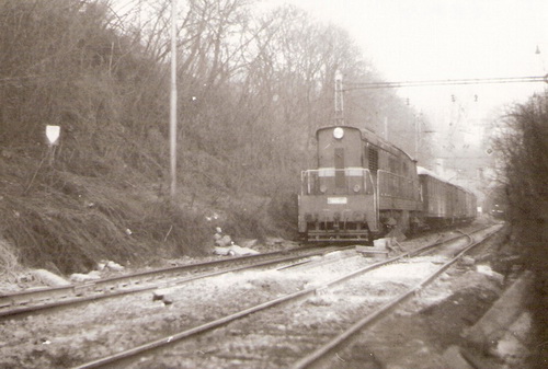  Bratislava - výjazd od tunela na Lamač. Nákl. vlak s T 669.1 idúci do Lamača. Foto: Z. Piešová, 1986. 130 x 90 