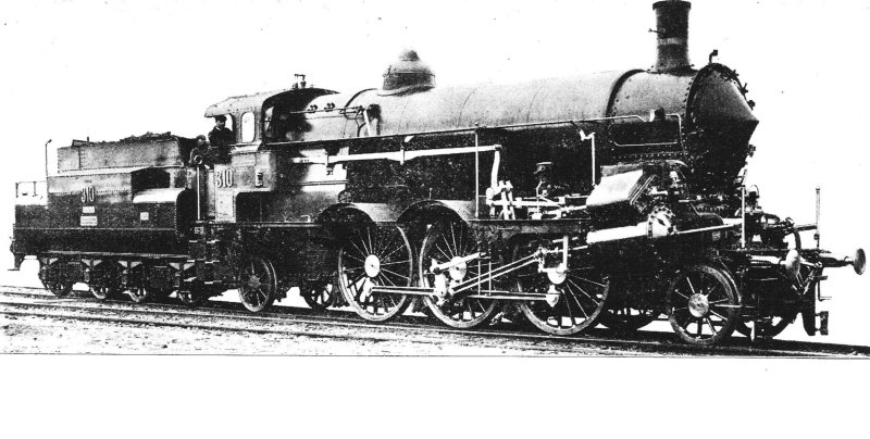  Parný rušeň Ip - 310 KsOd. Pohľad zprava zpredu. Foto: Anon., cca 1910. Repro: K. Vaculovič. 177 x 73 