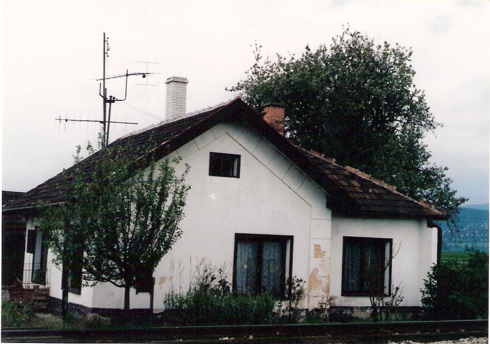  Považany - Nové Mesto nad Váhom, km 95,6 - strážny dom (Zámlačie). Čelný pohľad zo strany koľají. Foto: M. Entner, 23.6.1996. 126 x 89, COLOR 
