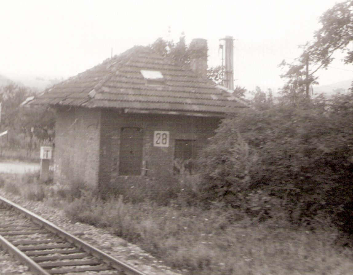  Kostolná-Záriečie - Zlatovce, km 119,8 - strážny dom. Šikmý pohľd zo strany koľaje od Žiliny. Foto: J. Kubáček, 13.8.1994. 180 x 120, COLOR 