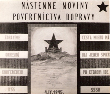  Nástenné noviny Povereníctva dopravy - agitačné heslo. Anonym, cca 1950. 150 x 125 